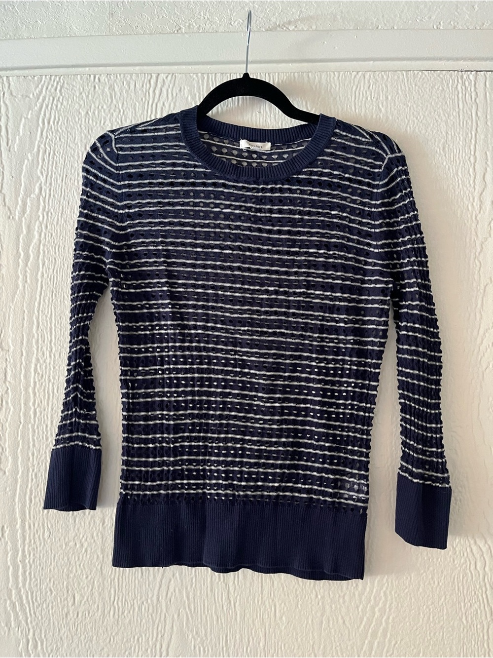 Caslon Navy and White Open-Knit Striped Pullover